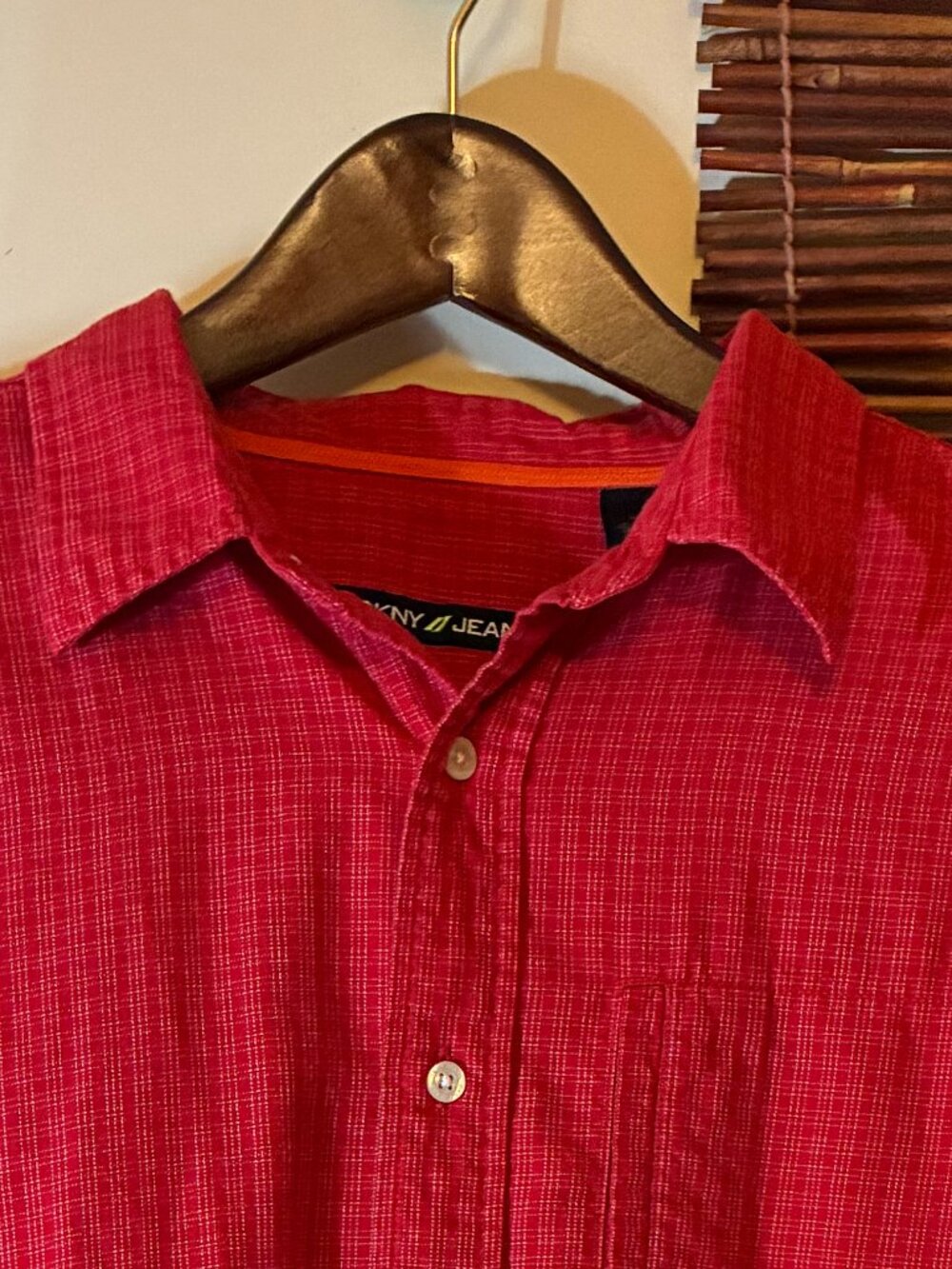 DKNY Men's XXL Red Textured Long Sleeve Button Up Shirt